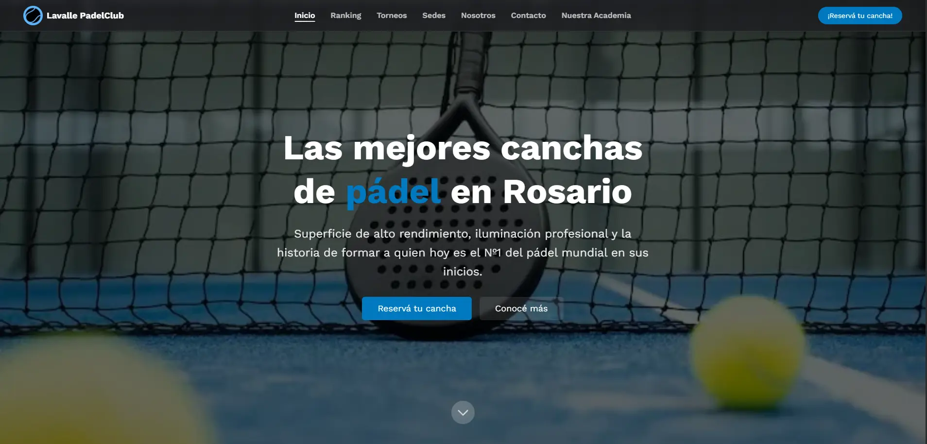 Interfaz del sitio de Lavalle Padel Club con reservas online de canchas de pádel